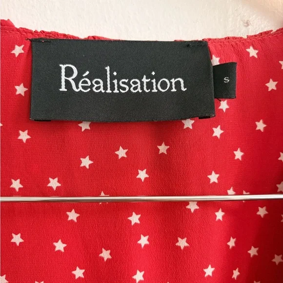 Realisation Par Red Star-Print Ruffle Wrap Dress - Picture 3 of 5